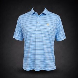 Greg Norman PlayDry Golf Polo Shirt Men’s XL Blue Striped Performance Shark Logo
